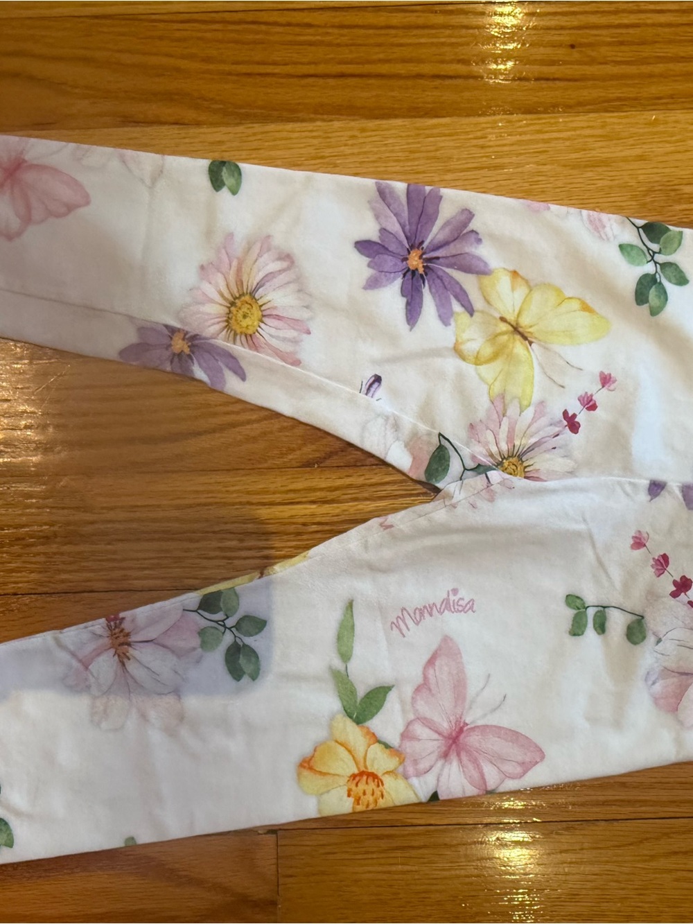 MonnaLisa White Leggings with Pastel Floral and Butterfly Motif
